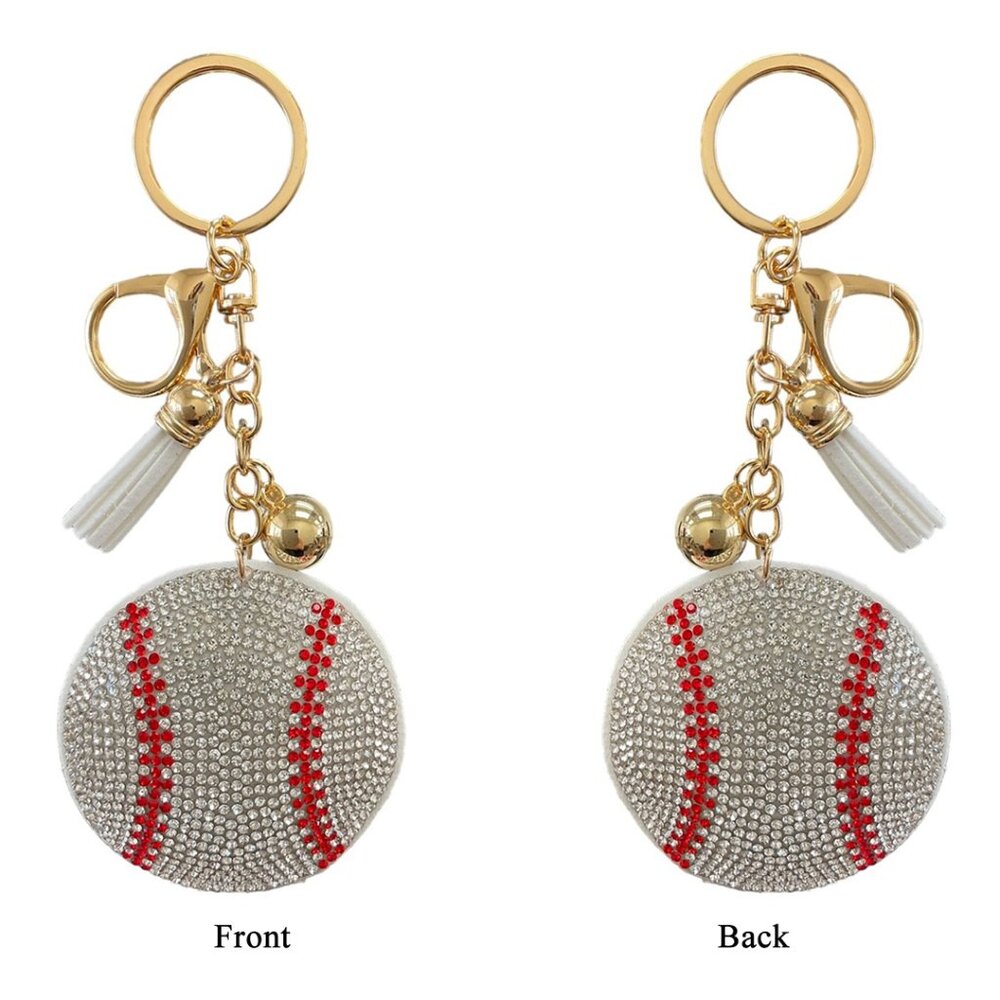 Baseball Double Sided Rhinestones Keychain Charm for Purse and Backpack
